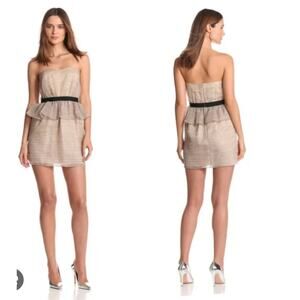 BCBGeneration Peplum Tube Tiered Dress Beige with Black Accent size 2